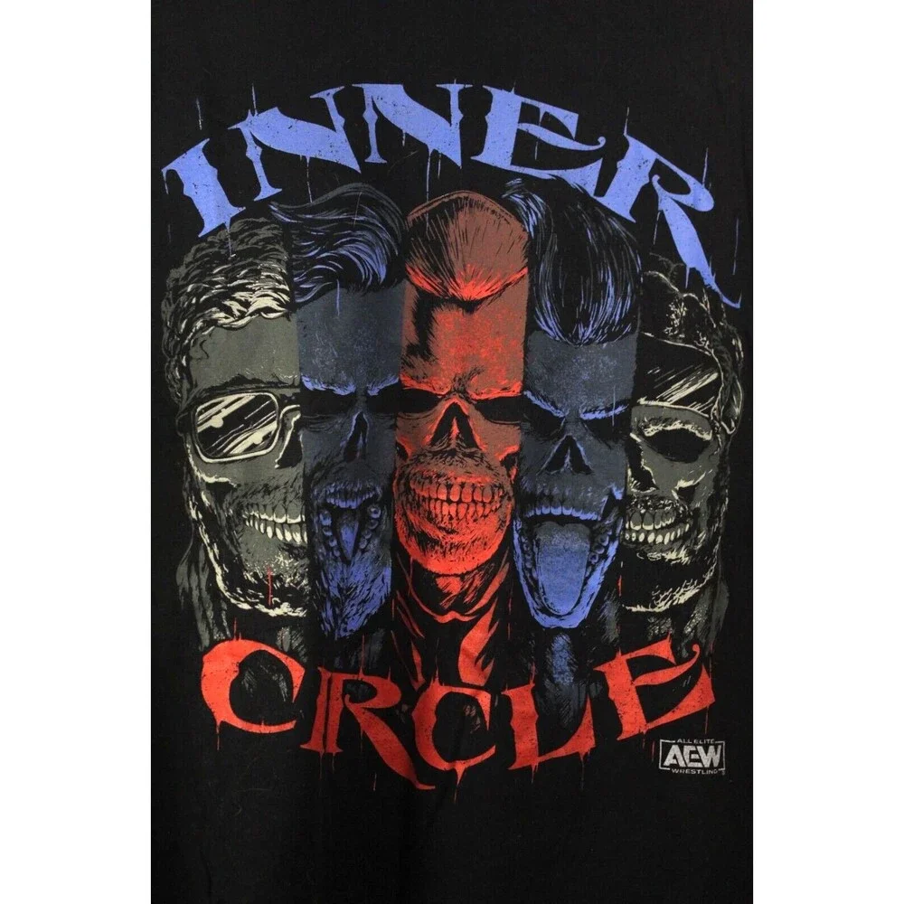 AEW Inner Circle Skulls Shirt All Elite Wrestling Black T-Shirt Size Large L - Picture 2 of 3